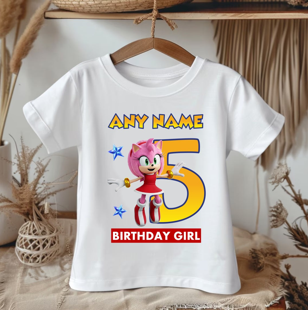 All Sizes Sonic the Hedgehog Movie Amy Rose Custom Personalized Name Birthday Pink Red Gold Ribbon Sewn Tutu Outfit Set Dress