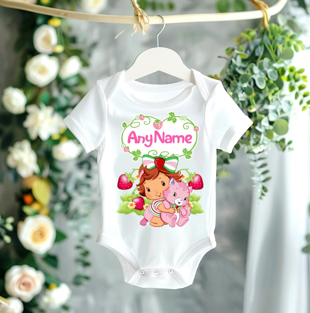 All Sizes Strawberry Shortcake Baby Custom Personalized Name Red Pink Gold Ribbon Sewn Tutu Outfit Set Dress