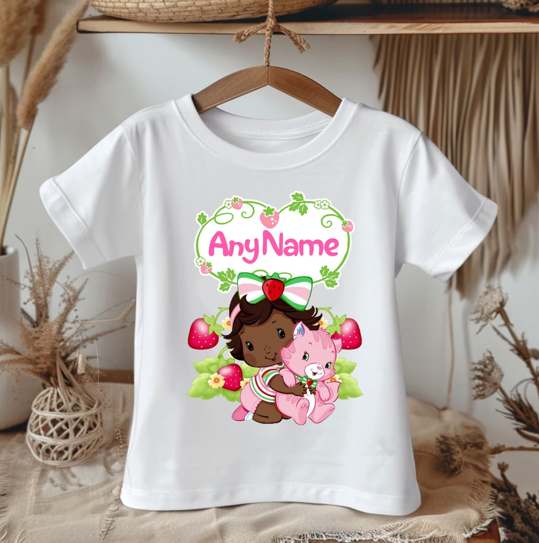 All Sizes Strawberry Shortcake Baby Black African American Custom Personalized Name Red Pink Gold Ribbon Sewn Tutu Outfit Set Dress