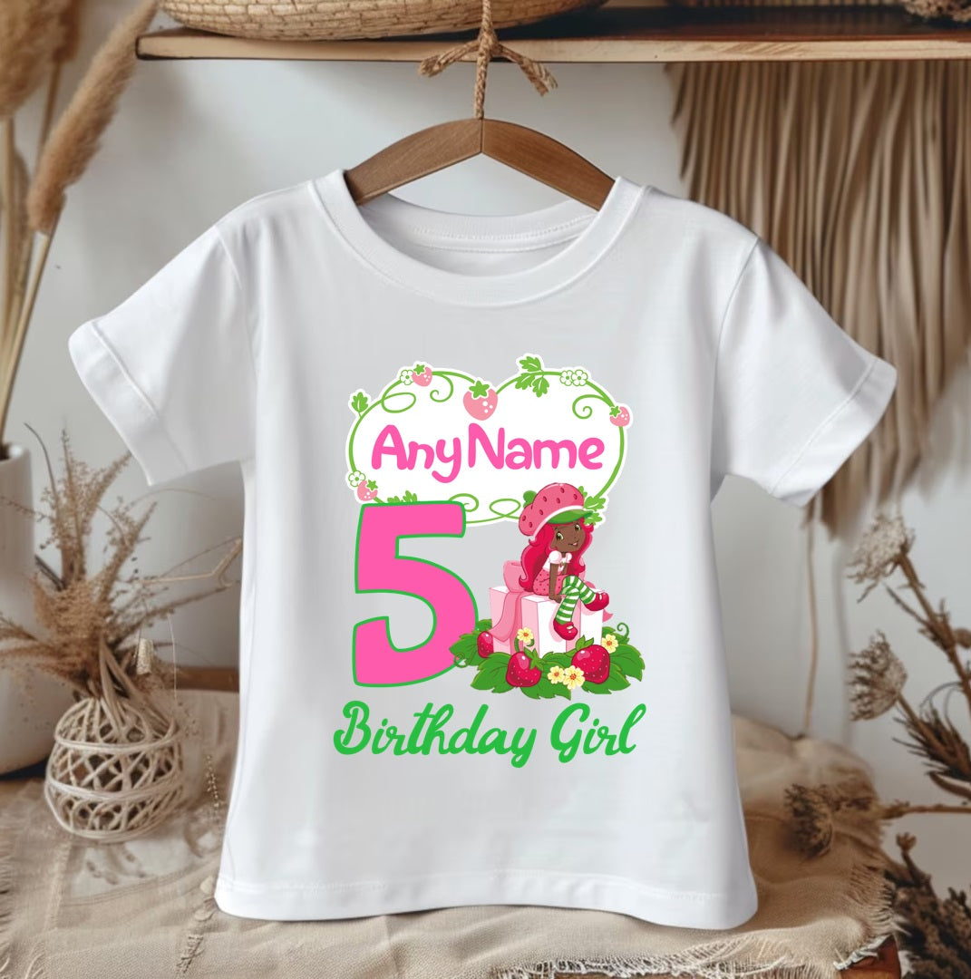 All Sizes Strawberry Shortcake Black African American Custom Personalized Name Birthday Red Pink Gold Ribbon Sewn Tutu Outfit Set Dress