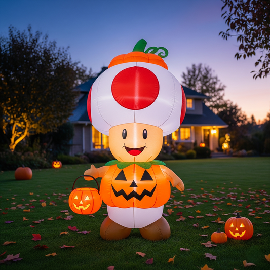 Super Mario Bros Toad Pumpkin Costume 4 Foot Yard Inflatable Blow Up Halloween Party Gift