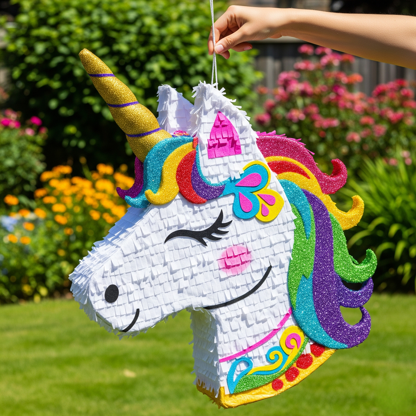 Magical Unicorn Face 24" Piñata with Stick & Blindfold Birthday Party Gift